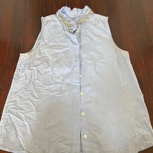 Jcrew sleeveless chambray jeweled button down